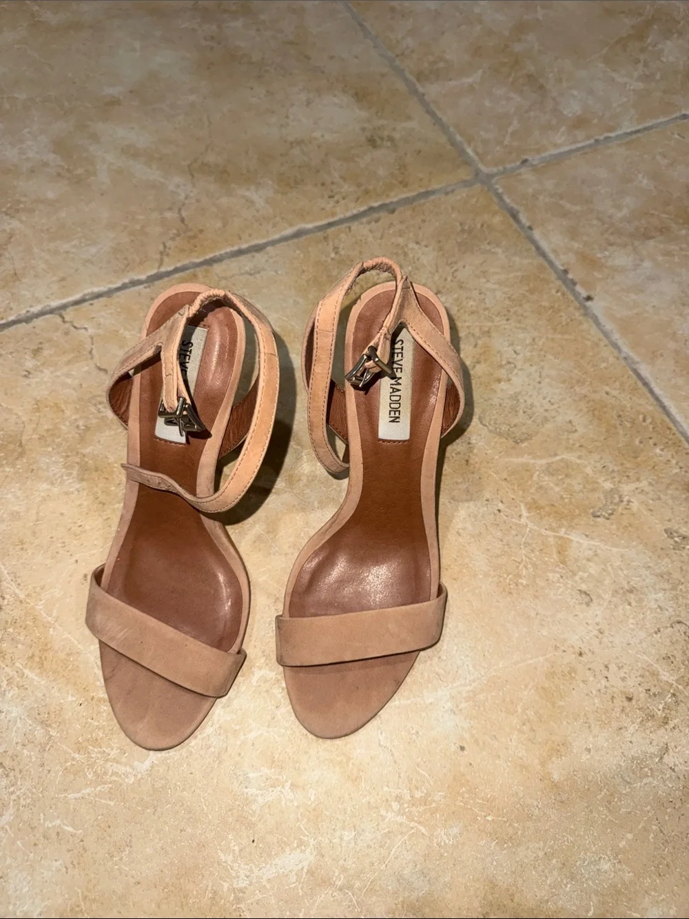 Steve Madden Nude/Tan Suede Ankle-Strap Stiletto Sandals